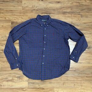 Ralph Lauren Shirt Mens XL Blue‎ Red Plaid Long Sleeve Button Up